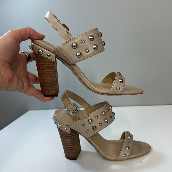 Guess Cheree Tan Leather Studded Heeled Sandals Size 7 - Picture 14 of 15